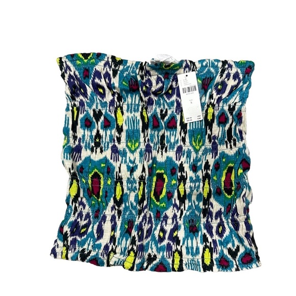 Anthropologie Smocked Turquoise Strapless Tube Top Ikat Print Festival - Picture 3 of 3